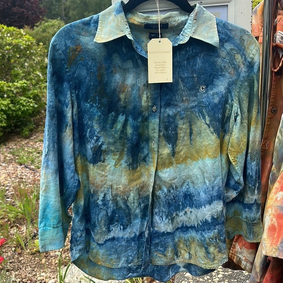 Chaps cotton button down shirt upcycle ice dyed by Allison Backman Size M - Picture 1 of 4